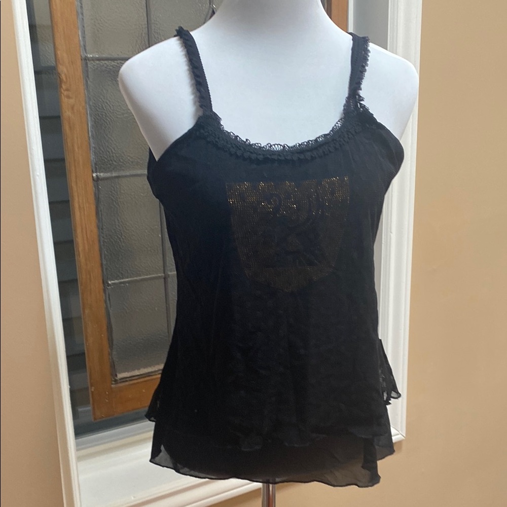 Elegant Black Lace Trim Tank Top